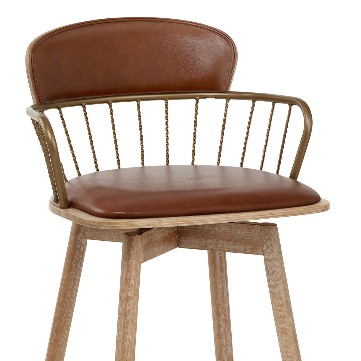 Tabouret de Bar Bois Cuir Véritable - Opera Marron
