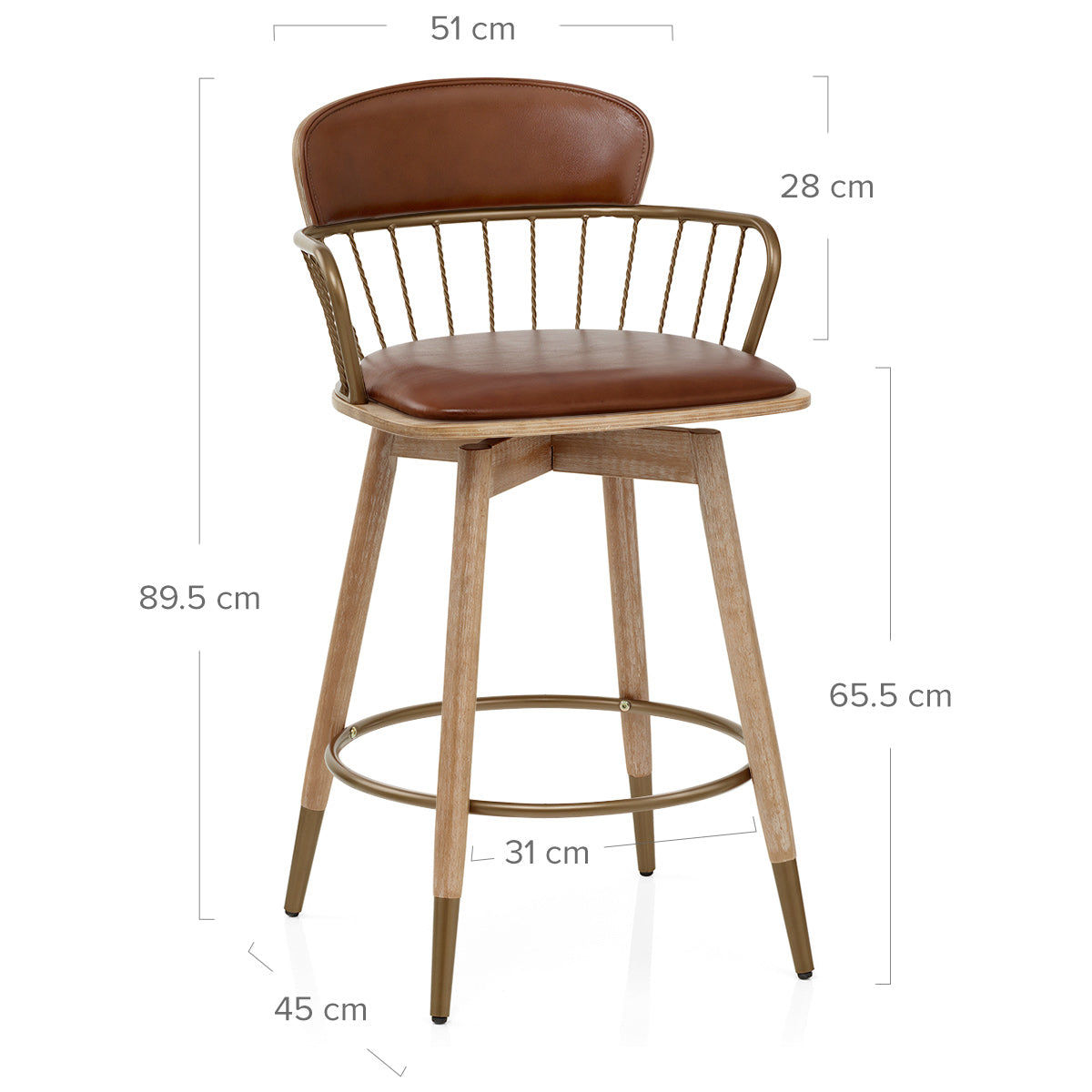 Tabouret de Bar Bois Cuir Véritable - Opera Marron