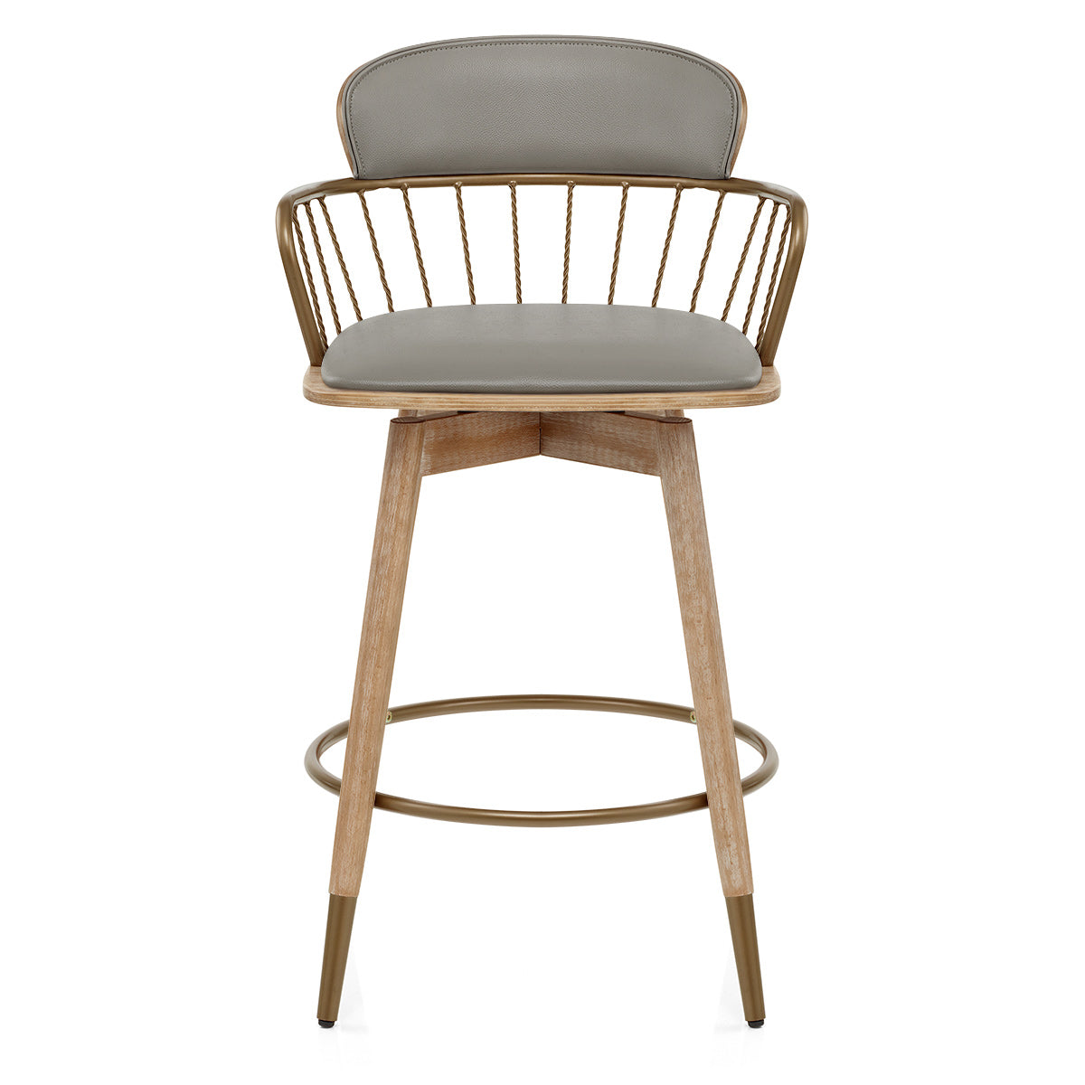 Opera Bar Stool Oak & Grey Real Leather