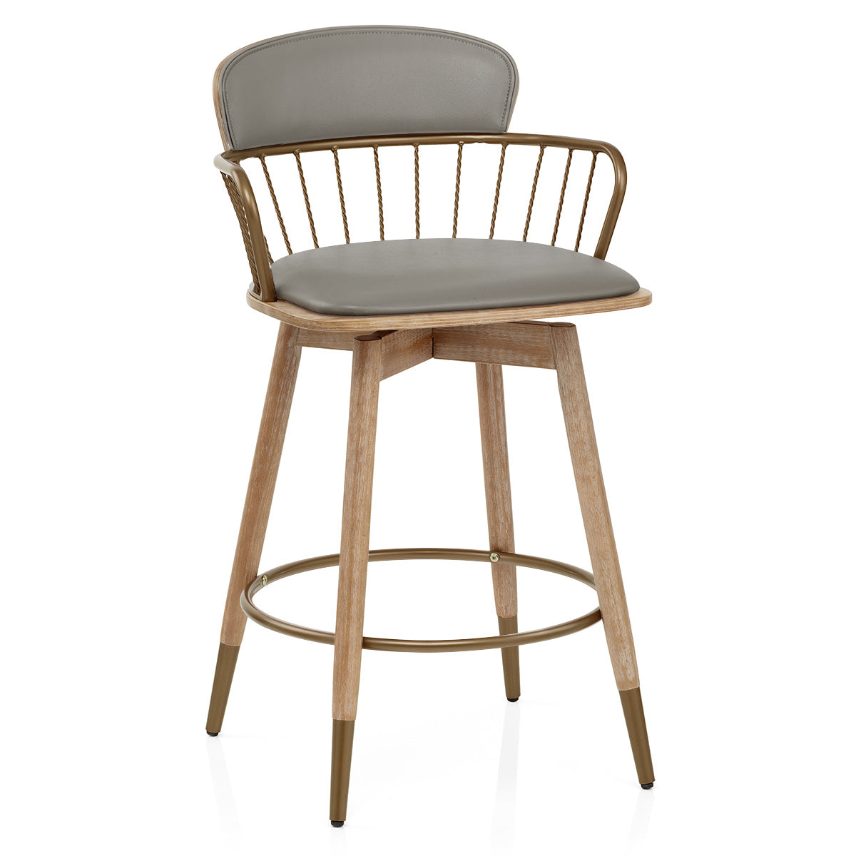 Opera Bar Stool Oak & Grey Real Leather