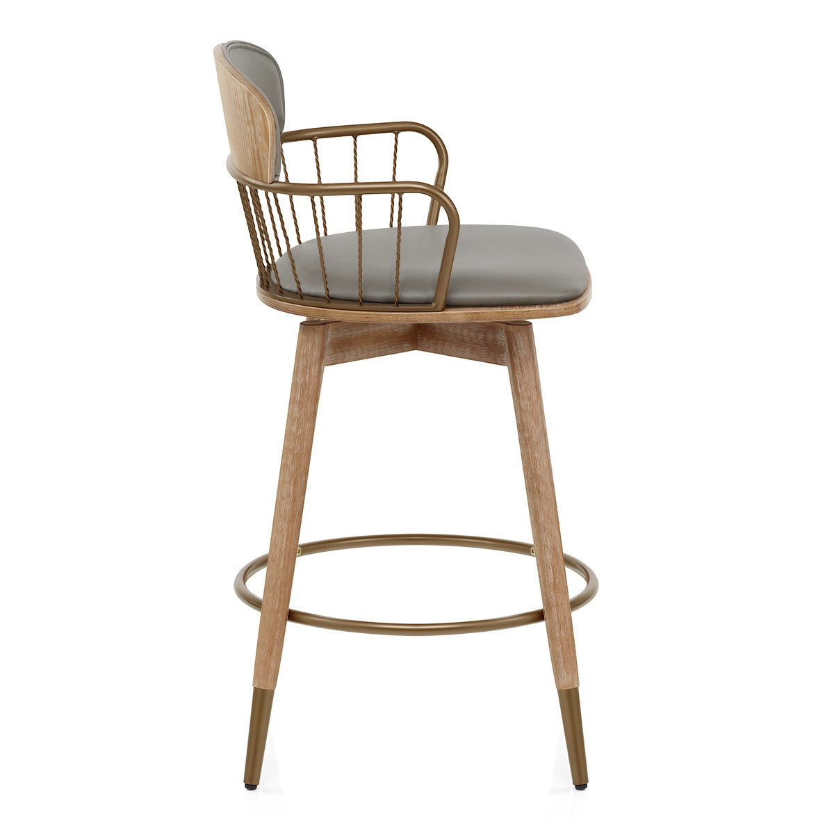 Opera Bar Stool Oak & Grey Real Leather