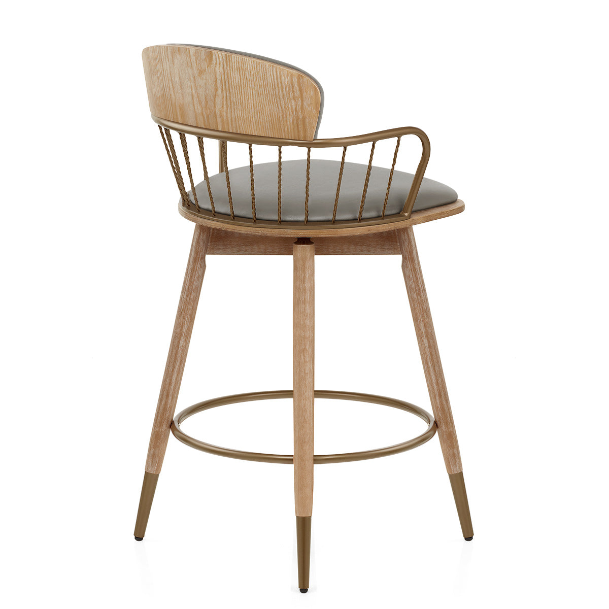 Opera Bar Stool Oak & Grey Real Leather