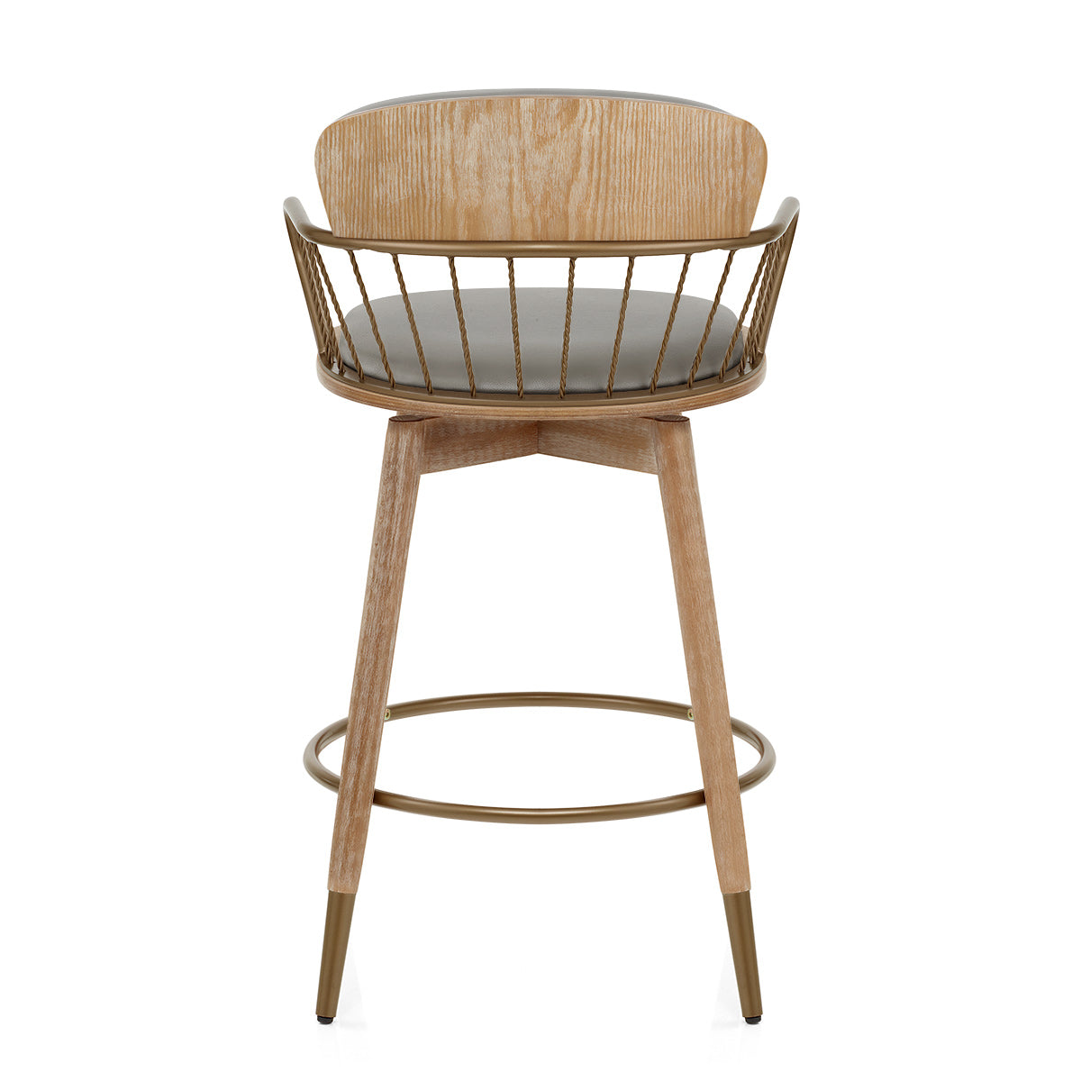 Opera Bar Stool Oak & Grey Real Leather