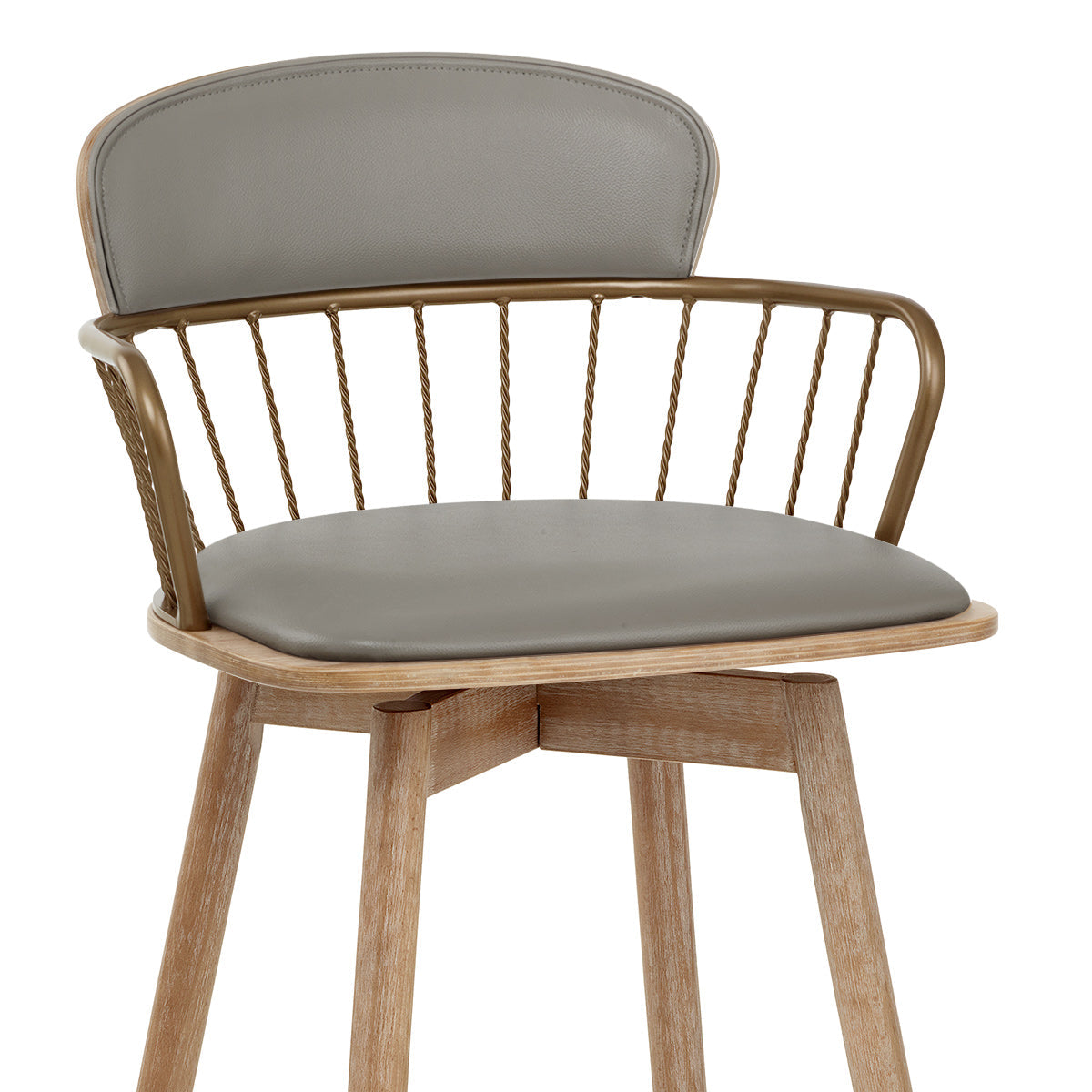 Opera Bar Stool Oak & Grey Real Leather