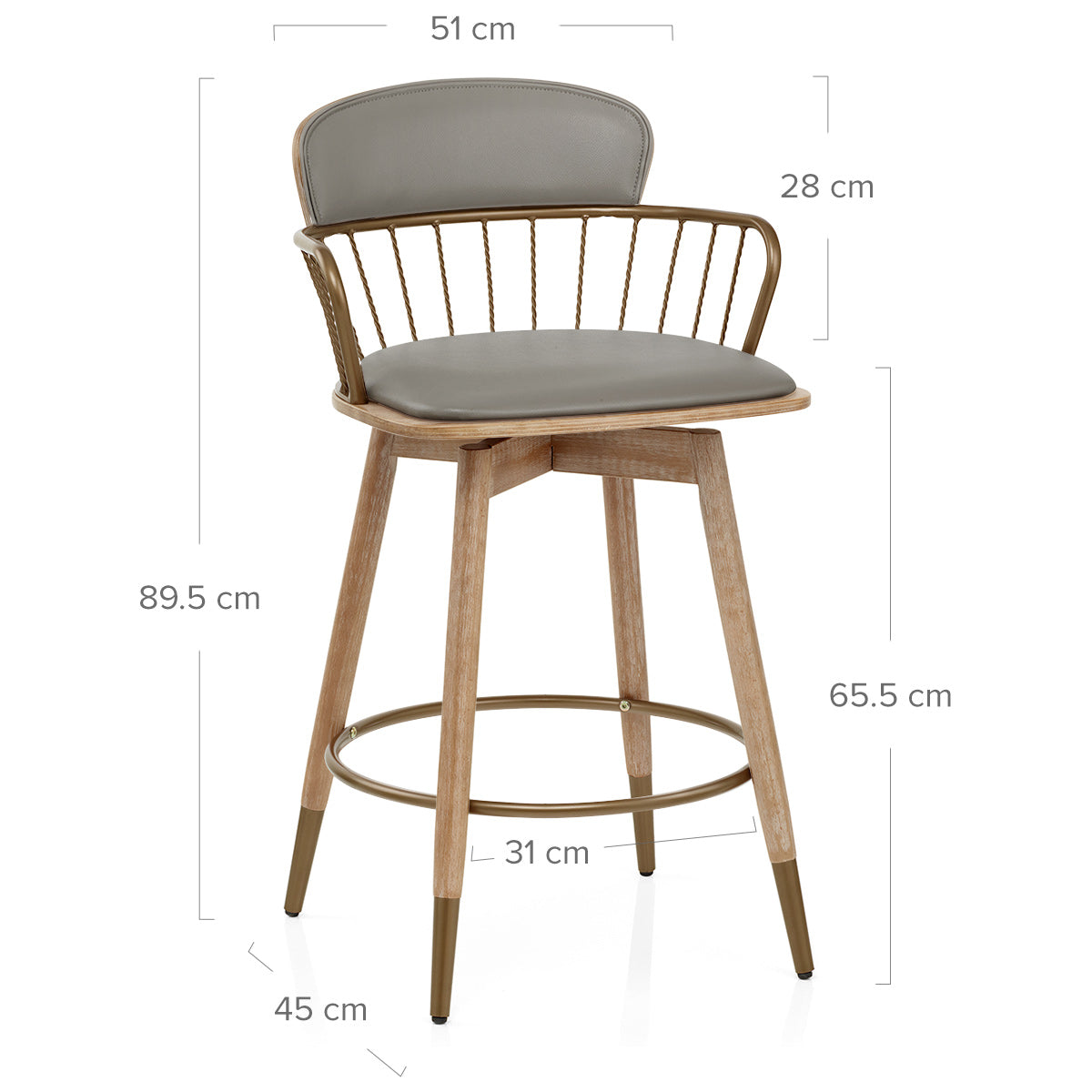Opera Bar Stool Oak & Grey Real Leather