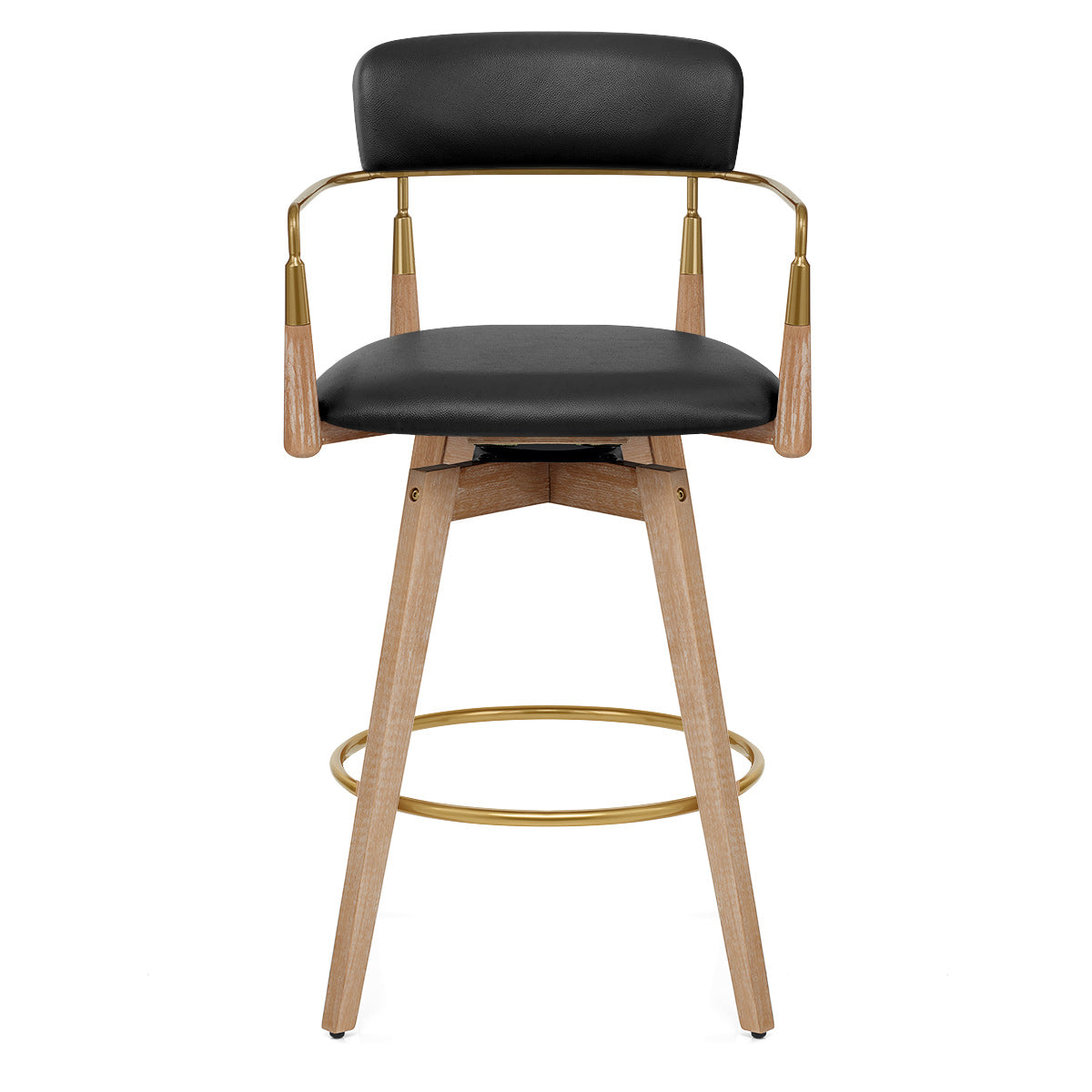 Tabouret de Bar Bois Cuir Véritable - Reed Noir
