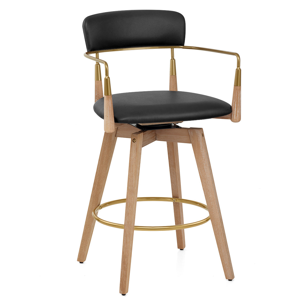 Tabouret de Bar Bois Cuir Véritable - Reed Noir