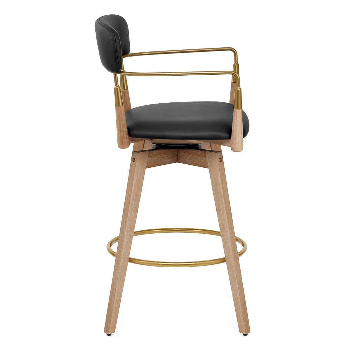 Tabouret de Bar Bois Cuir Véritable - Reed Noir