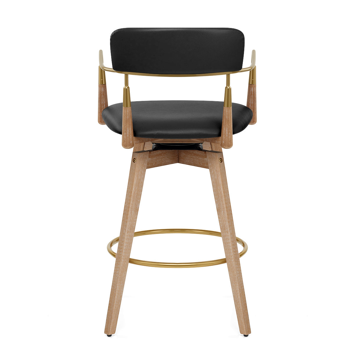 Tabouret de Bar Bois Cuir Véritable - Reed Noir