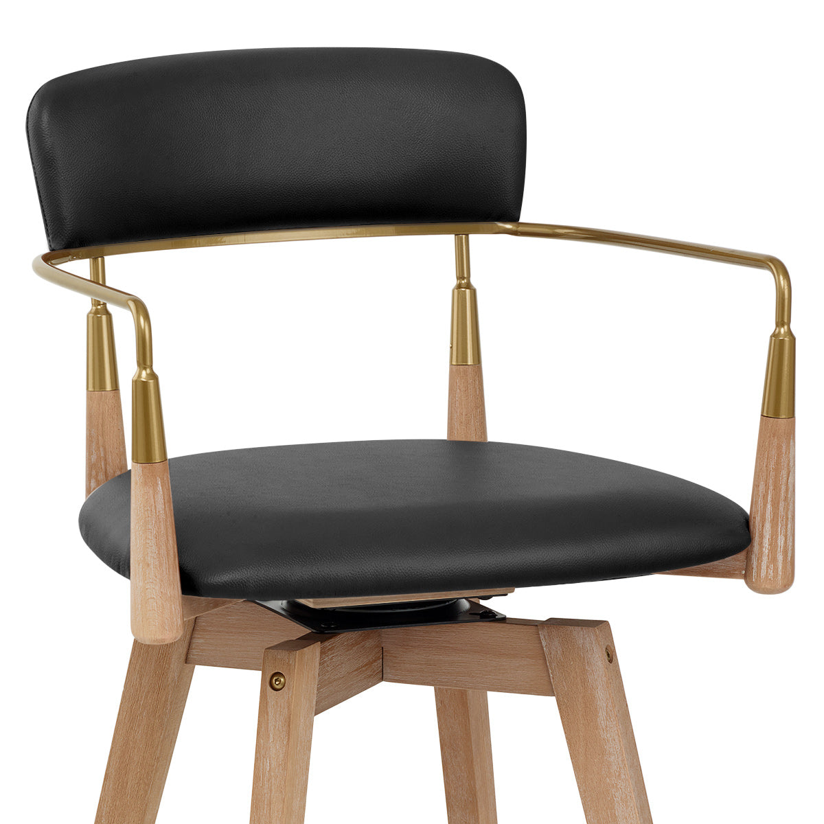 Tabouret de Bar Bois Cuir Véritable - Reed Noir