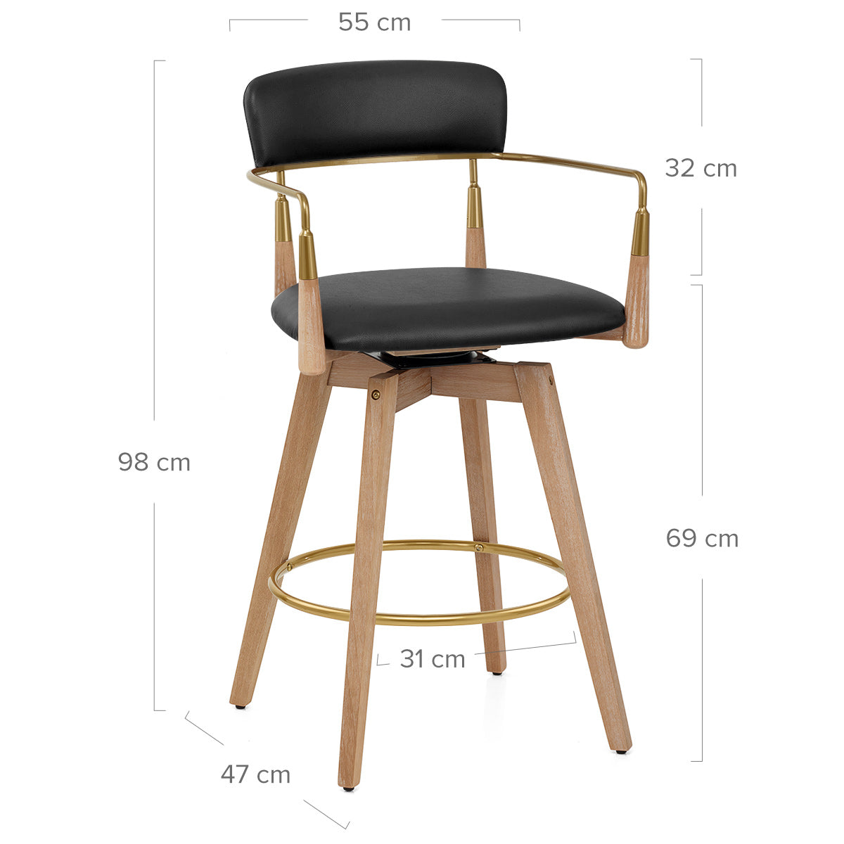 Tabouret de Bar Bois Cuir Véritable - Reed Noir
