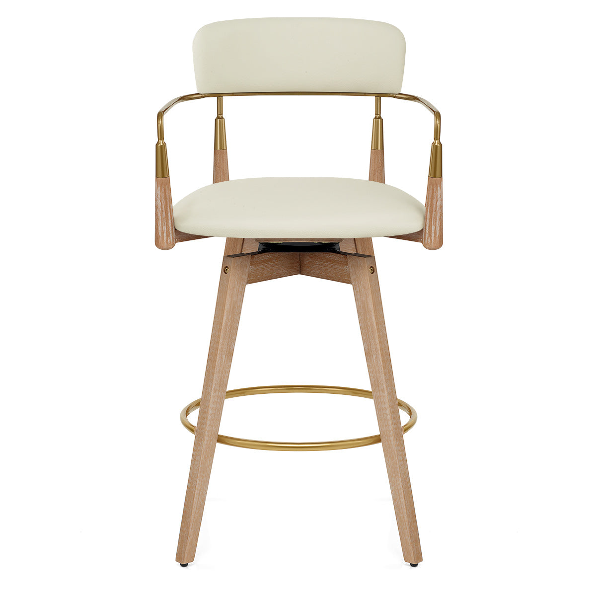 Tabouret de Bar Bois Cuir Véritable - Reed Crème