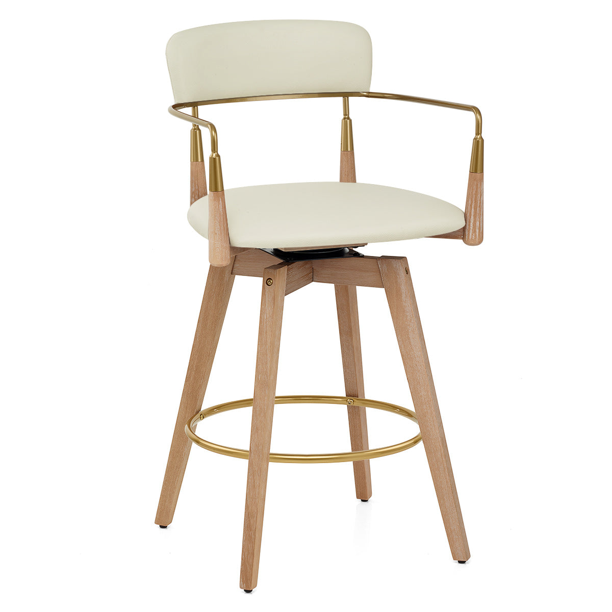 Tabouret de Bar Bois Cuir Véritable - Reed Crème