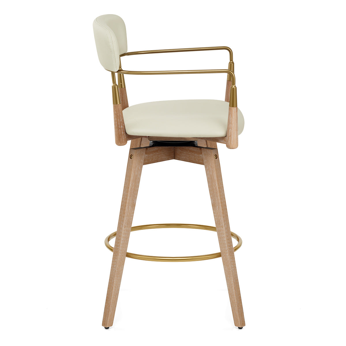 Tabouret de Bar Bois Cuir Véritable - Reed Crème