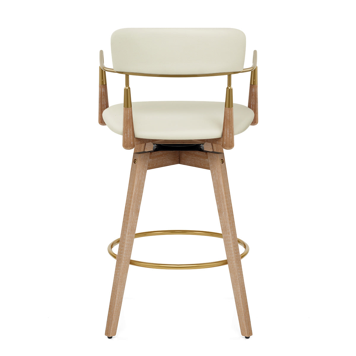 Tabouret de Bar Bois Cuir Véritable - Reed Crème
