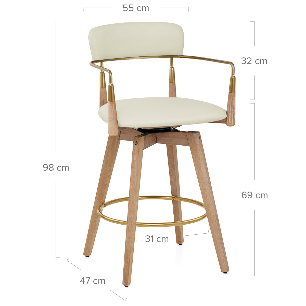 Tabouret de Bar Bois Cuir Véritable - Reed Crème