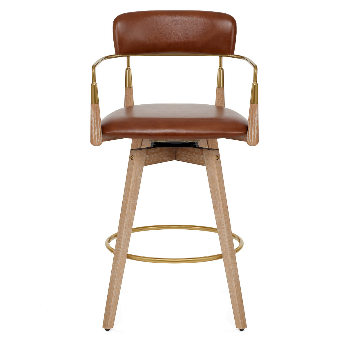 Tabouret de Bar Bois Cuir Véritable - Reed Marron