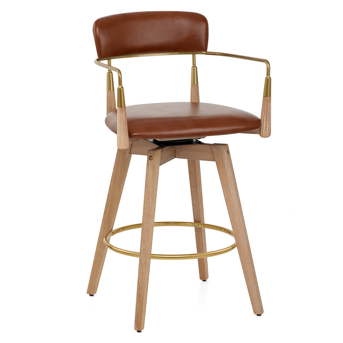Tabouret de Bar Bois Cuir Véritable - Reed Marron
