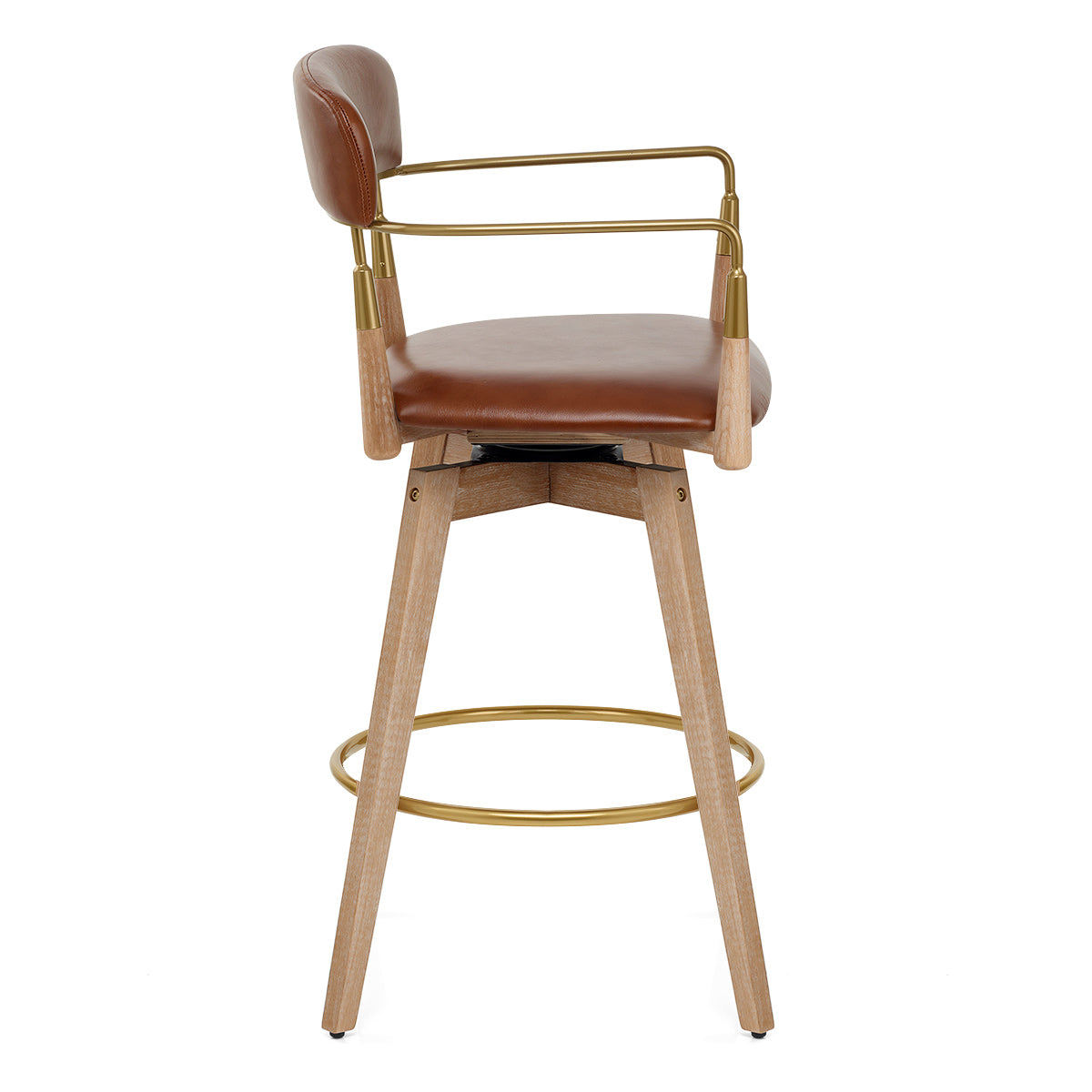 Tabouret de Bar Bois Cuir Véritable - Reed Marron