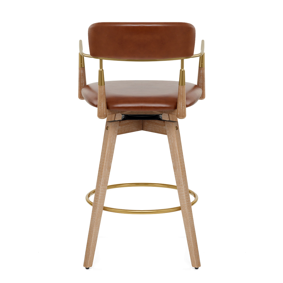 Tabouret de Bar Bois Cuir Véritable - Reed Marron