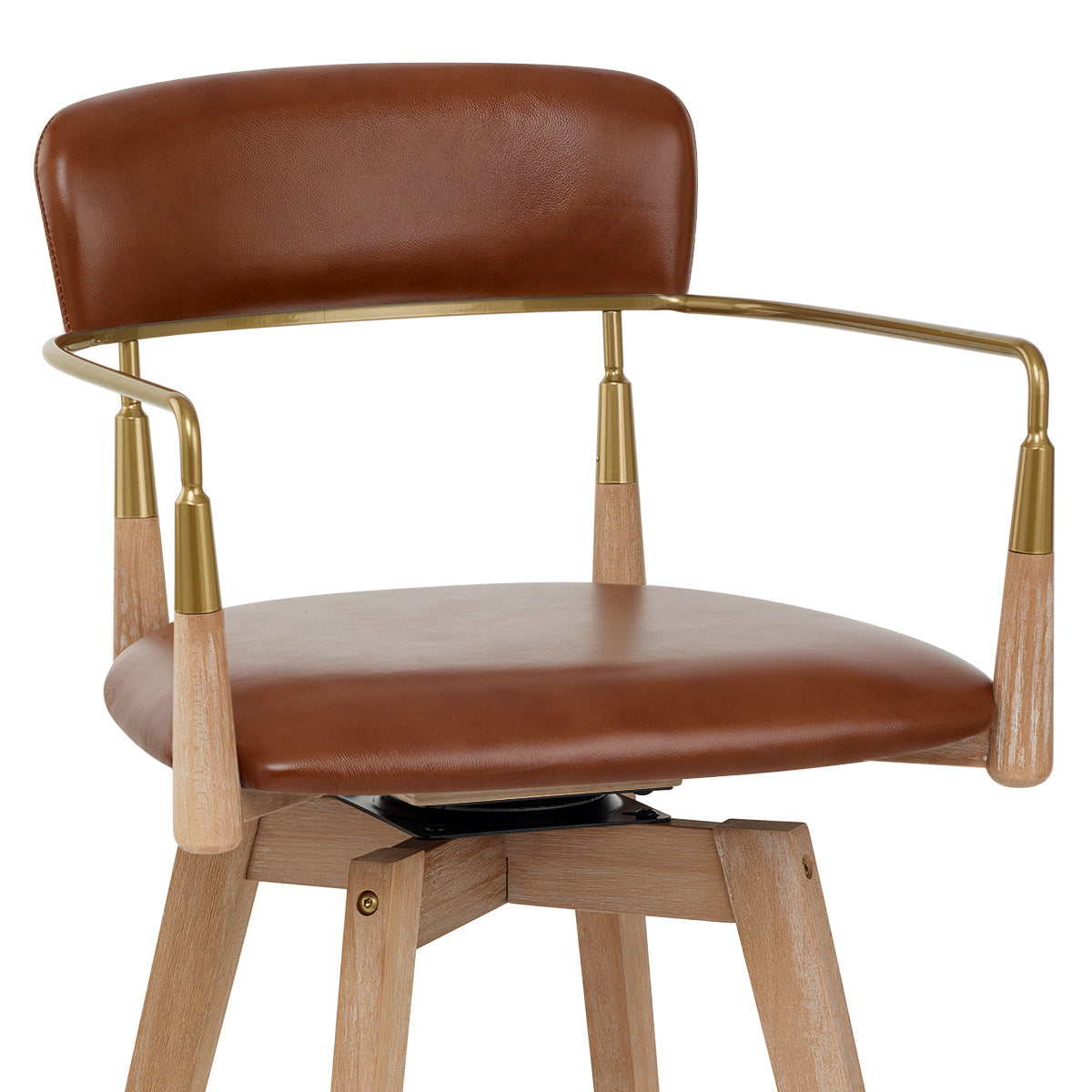 Tabouret de Bar Bois Cuir Véritable - Reed Marron
