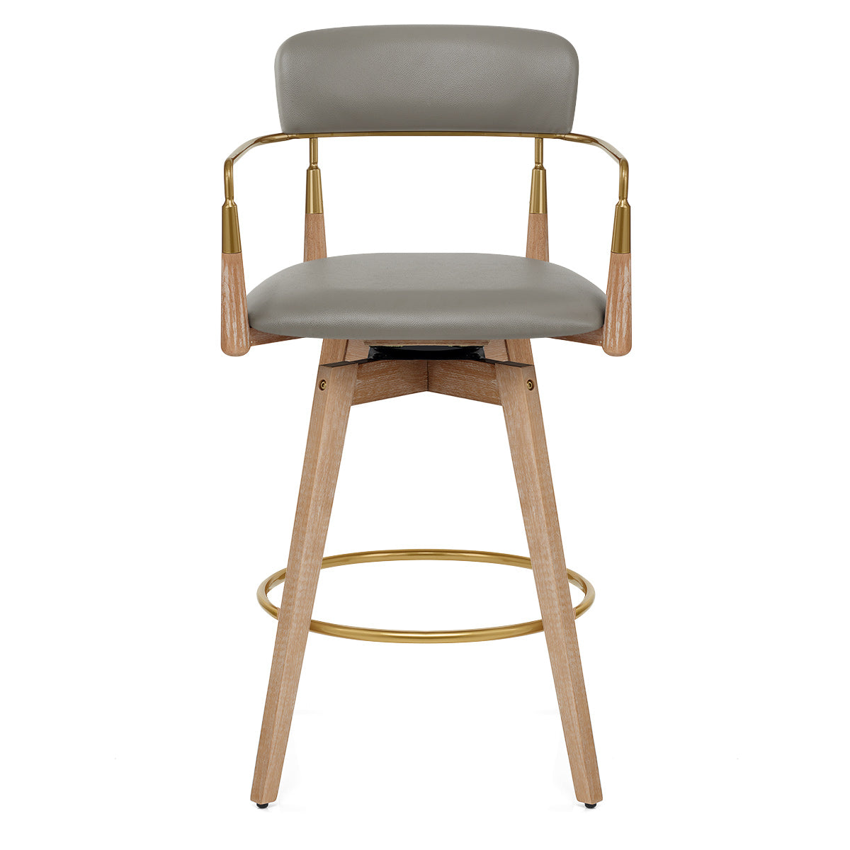 Tabouret de Bar Bois Cuir Véritable - Reed Gris