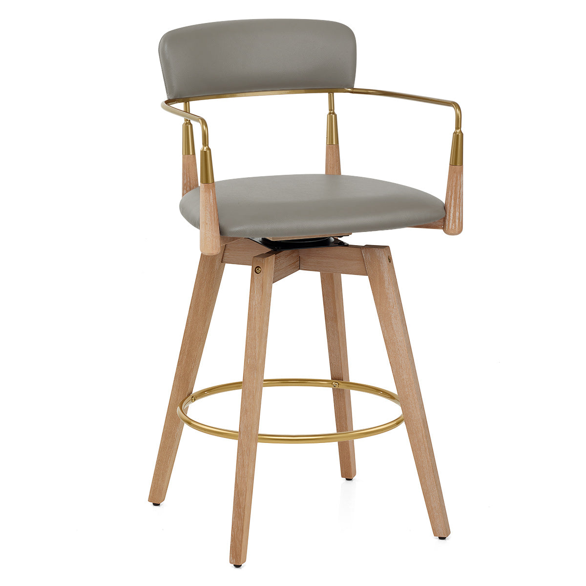 Tabouret de Bar Bois Cuir Véritable - Reed Gris