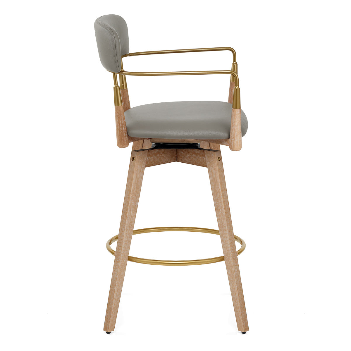 Tabouret de Bar Bois Cuir Véritable - Reed Gris