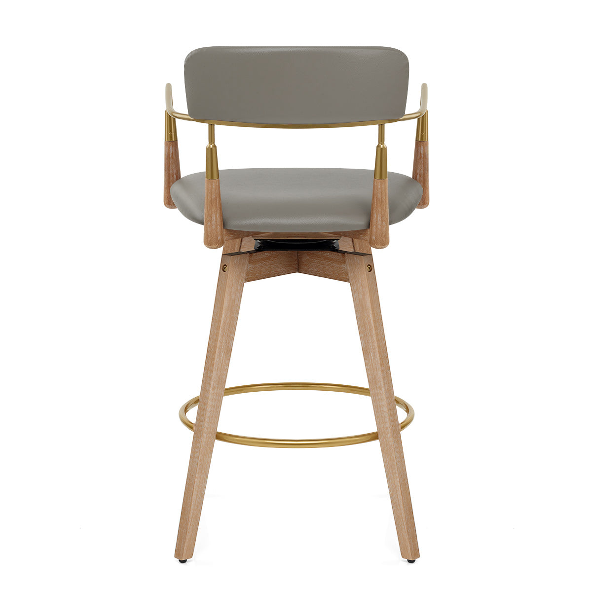 Tabouret de Bar Bois Cuir Véritable - Reed Gris