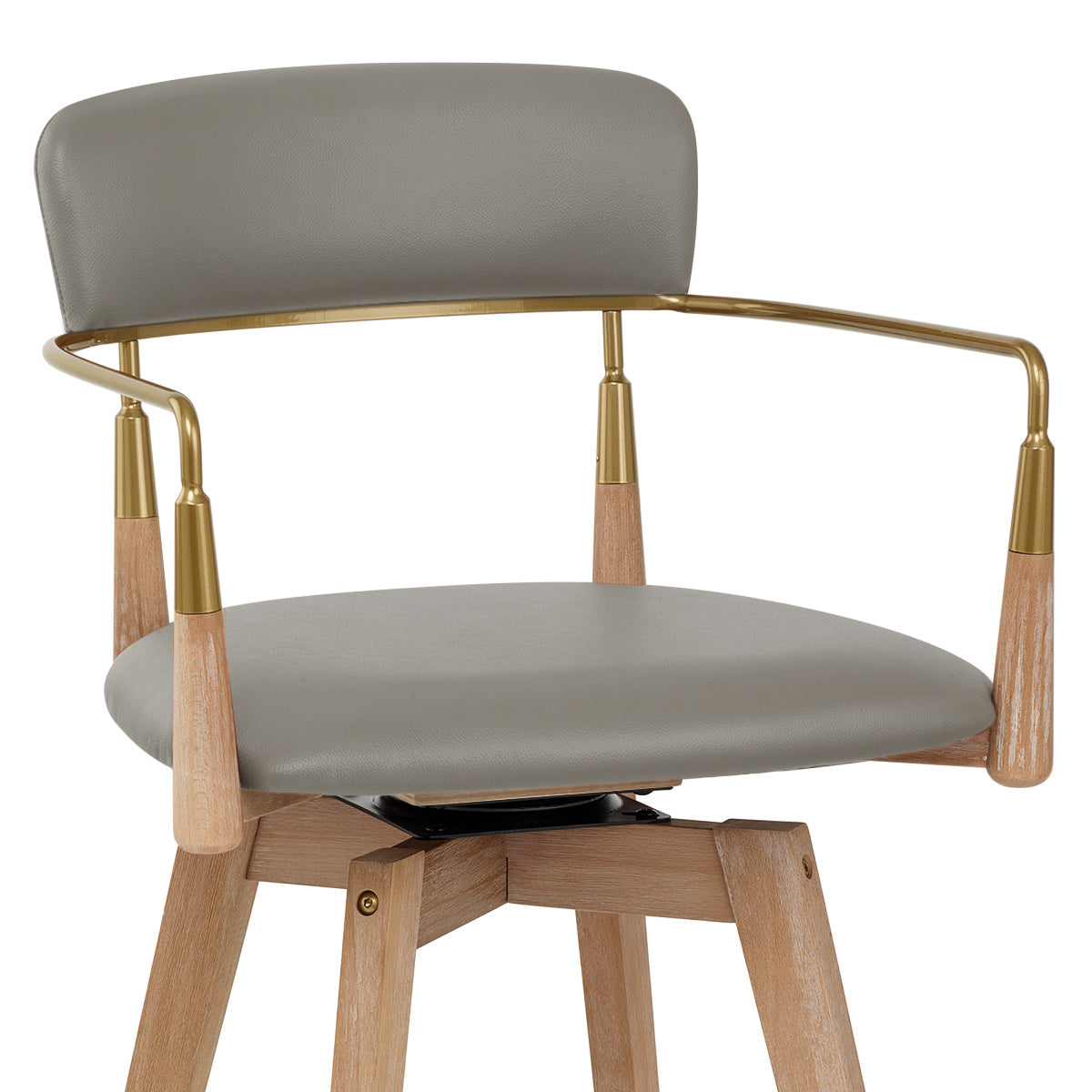 Tabouret de Bar Bois Cuir Véritable - Reed Gris