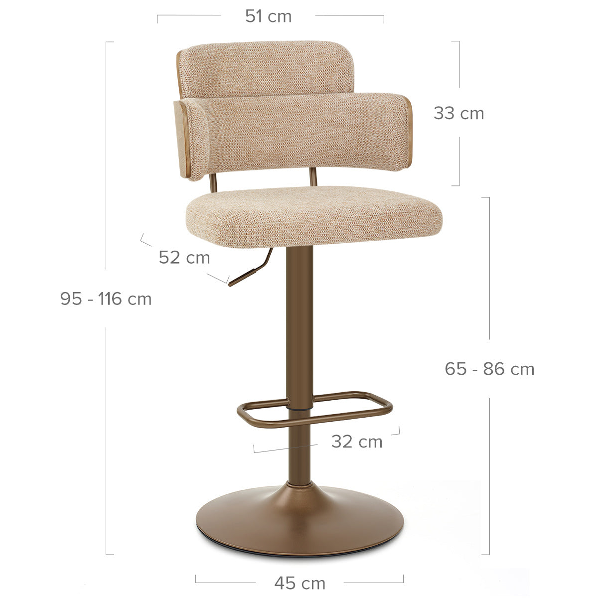 Tabouret de Bar Cuivre Tissu - Logan Crème