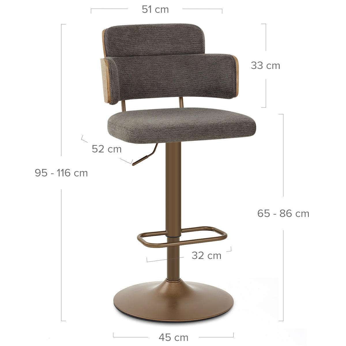Tabouret de Bar Cuivre Tissu - Logan Gris