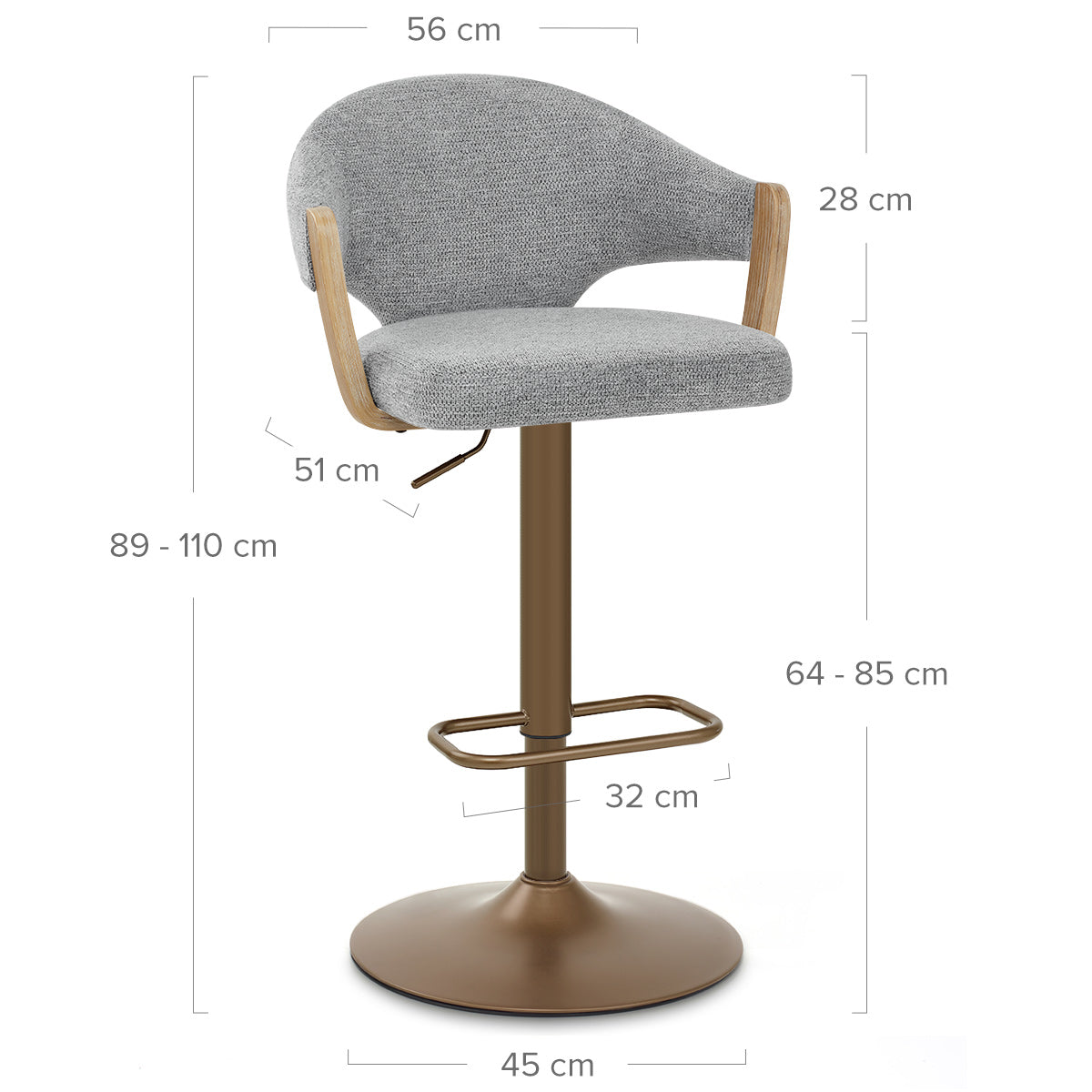 Tabouret de Bar Cuivre Tissu - Arco Gris