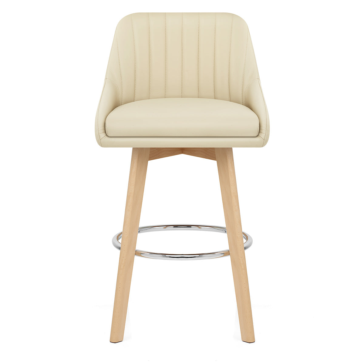 Tabouret de Bar Cuir Veritable Bois - Hamilton Crème