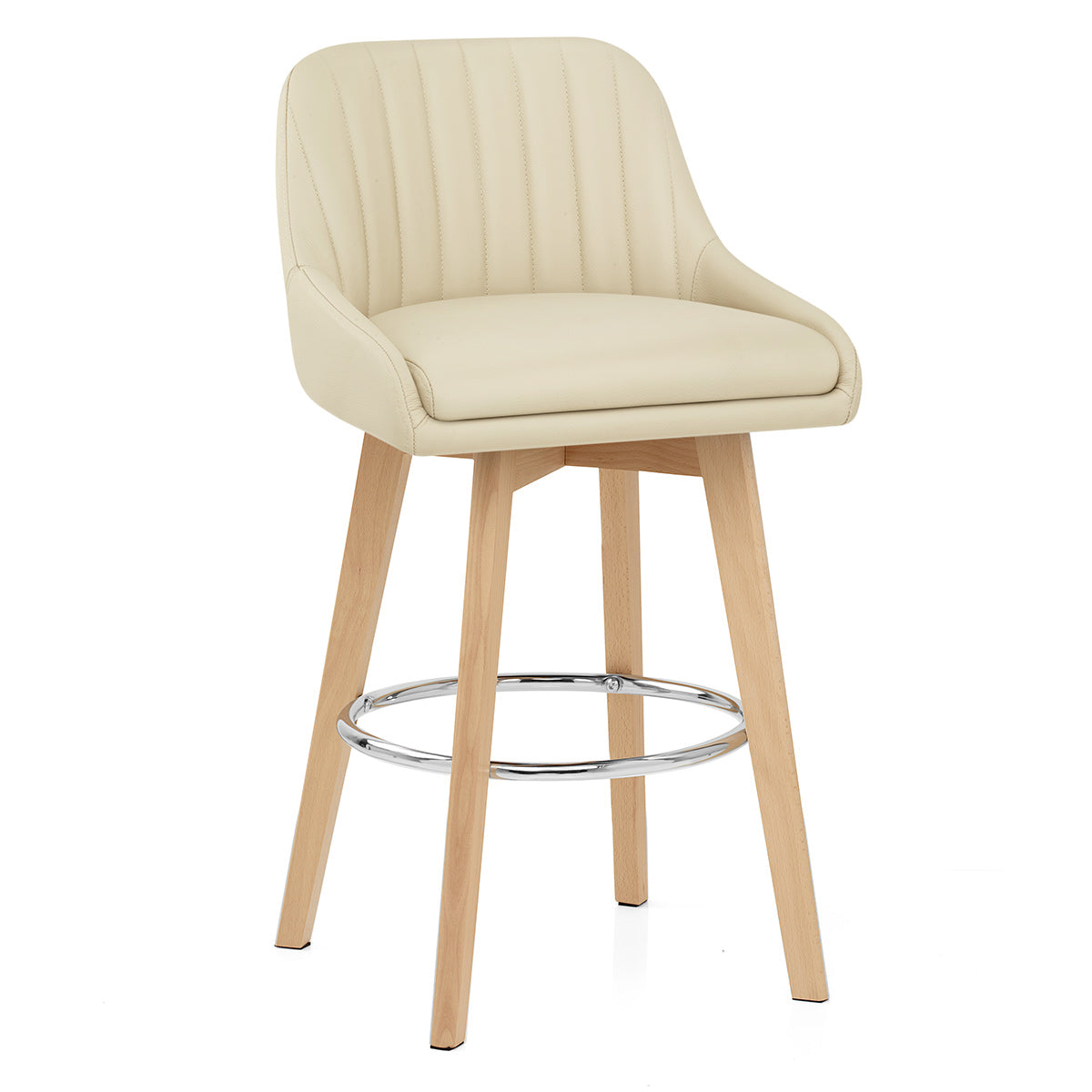 Tabouret de Bar Cuir Veritable Bois - Hamilton Crème