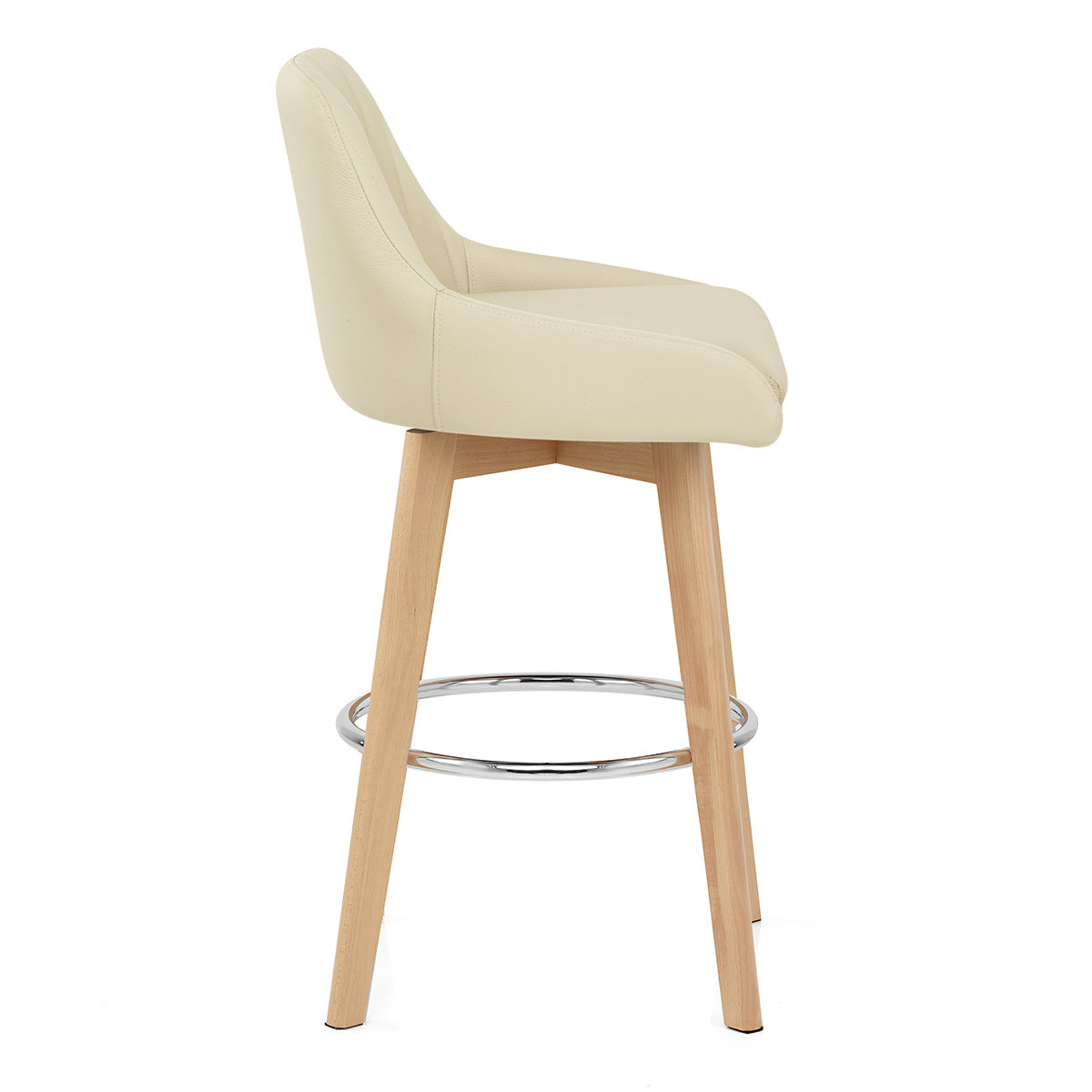 Tabouret de Bar Cuir Veritable Bois - Hamilton Crème