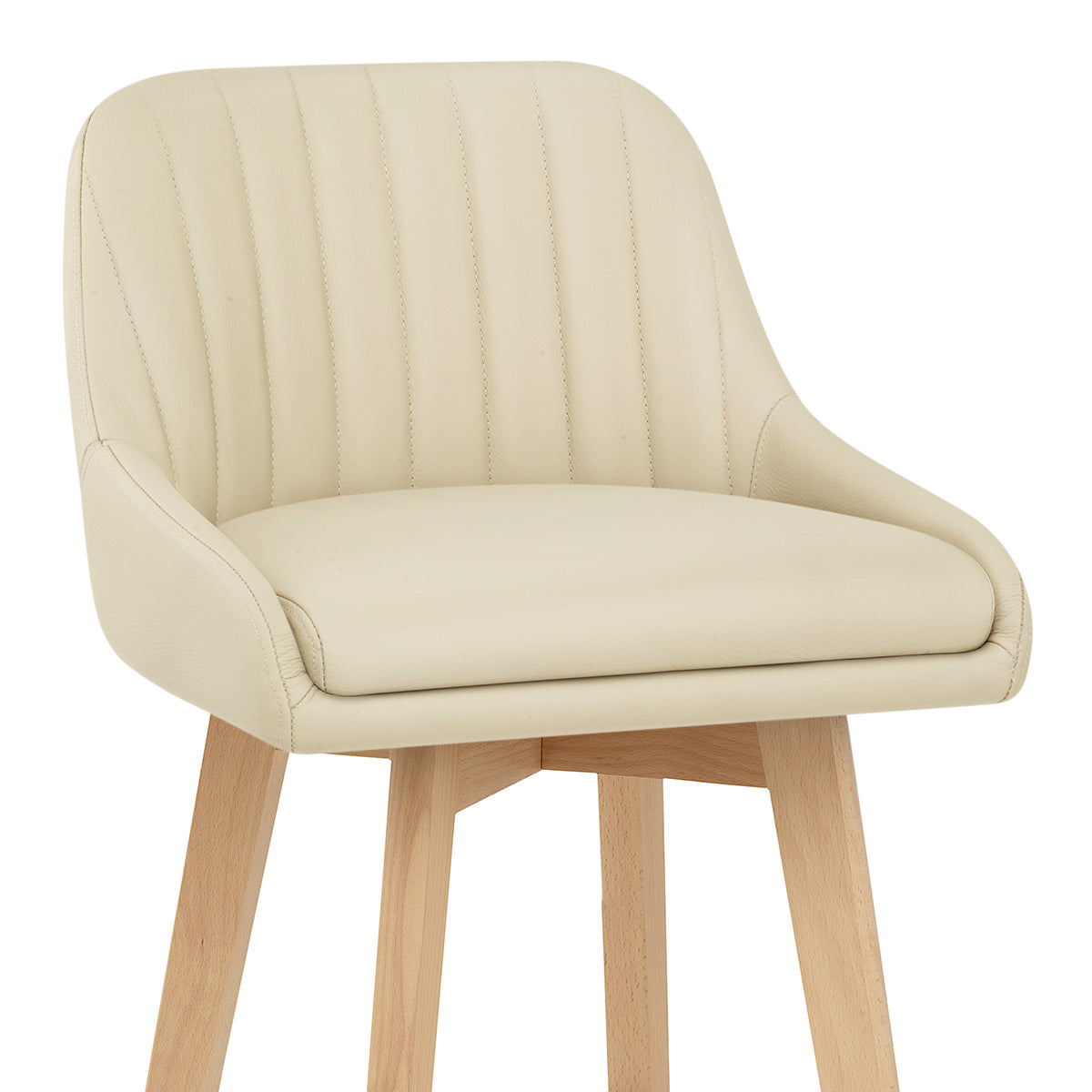 Tabouret de Bar Cuir Veritable Bois - Hamilton Crème