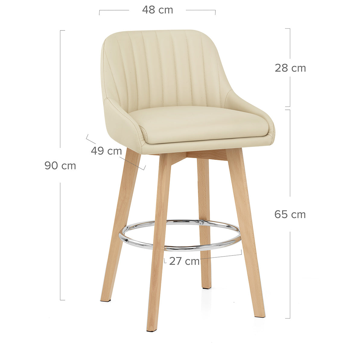 Tabouret de Bar Cuir Veritable Bois - Hamilton Crème