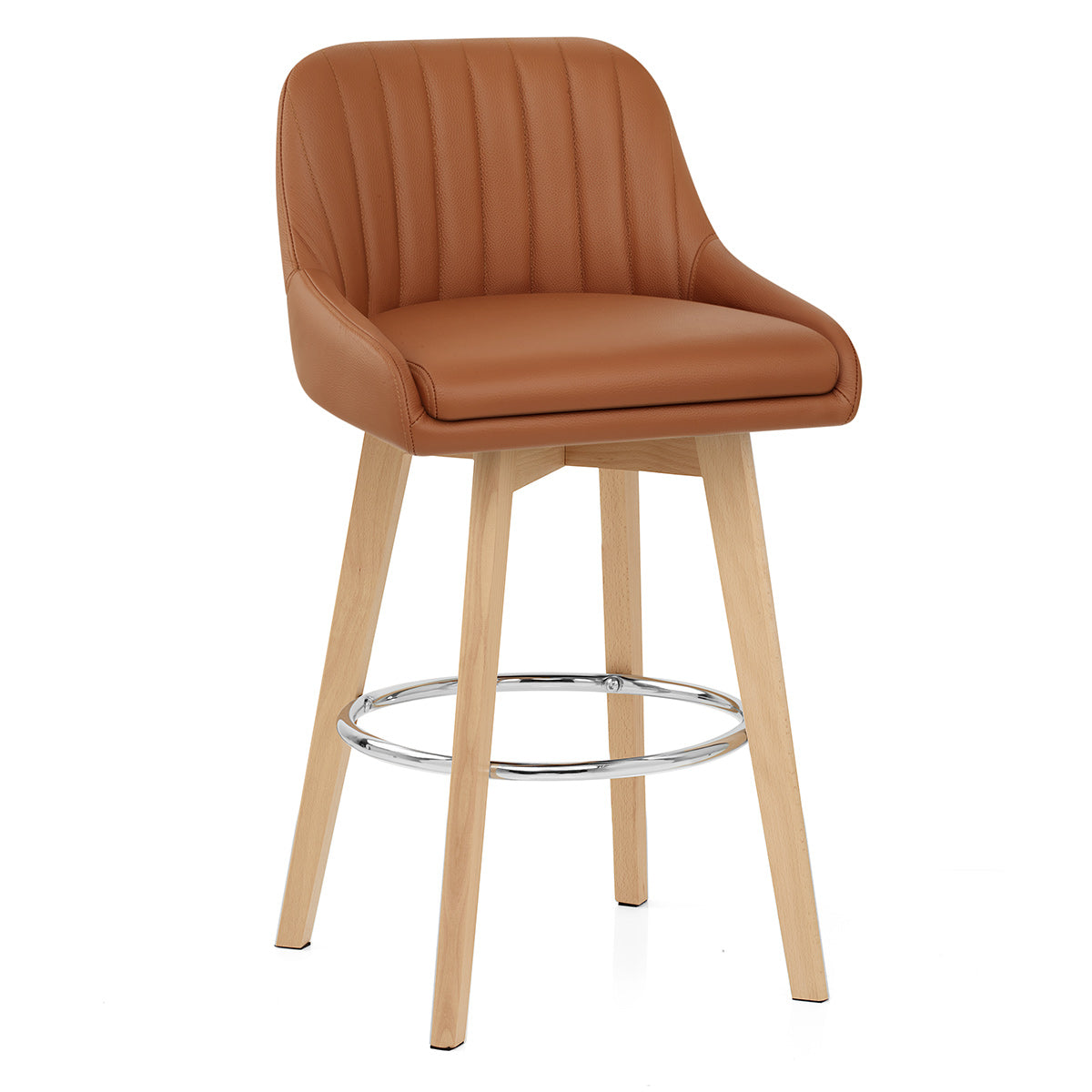 Tabouret de Bar Cuir Veritable Bois - Hamilton Marron