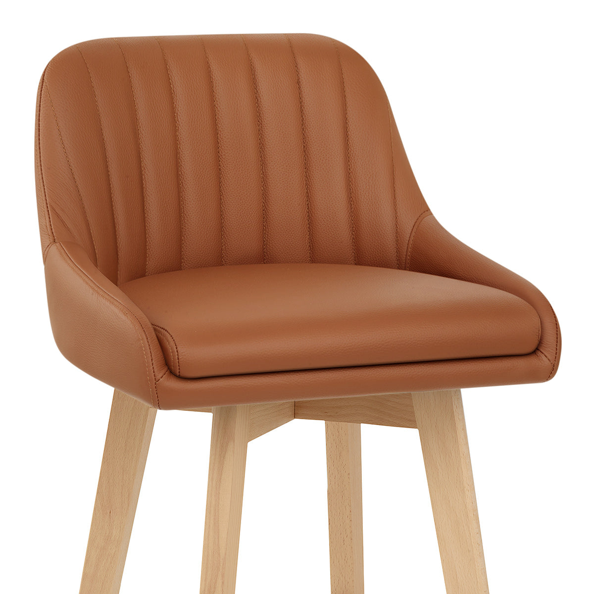 Tabouret de Bar Cuir Veritable Bois - Hamilton Marron