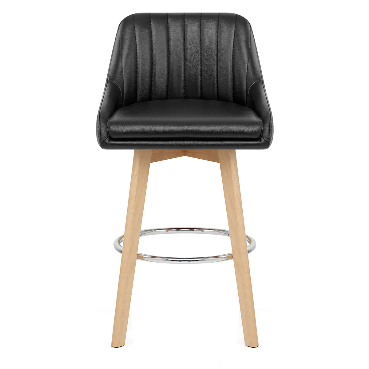 Tabouret de Bar Cuir Veritable Bois - Hamilton Noir