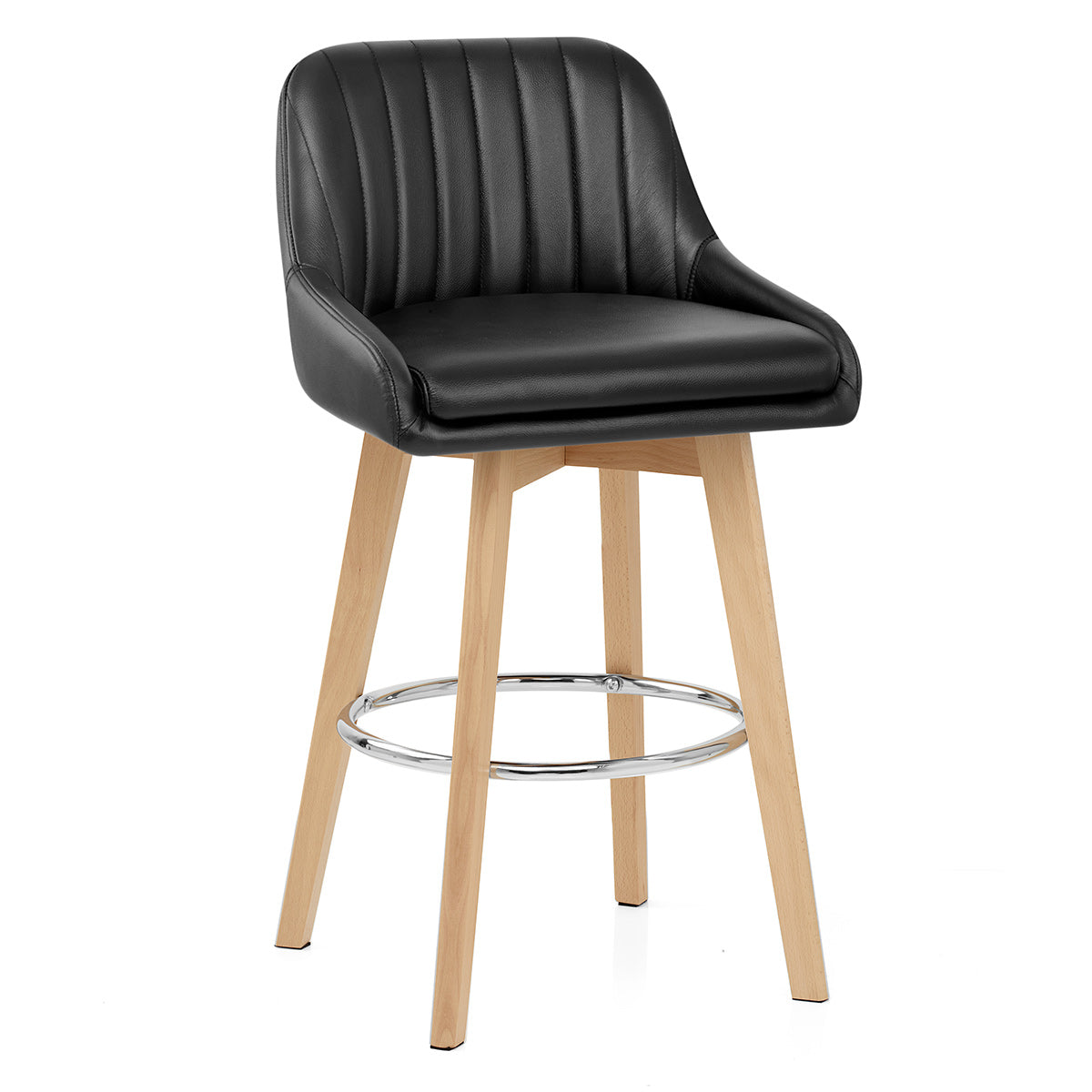 Tabouret de Bar Cuir Veritable Bois - Hamilton Noir