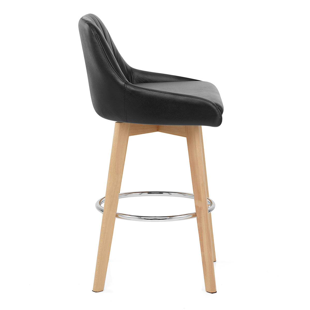 Tabouret de Bar Cuir Veritable Bois - Hamilton Noir