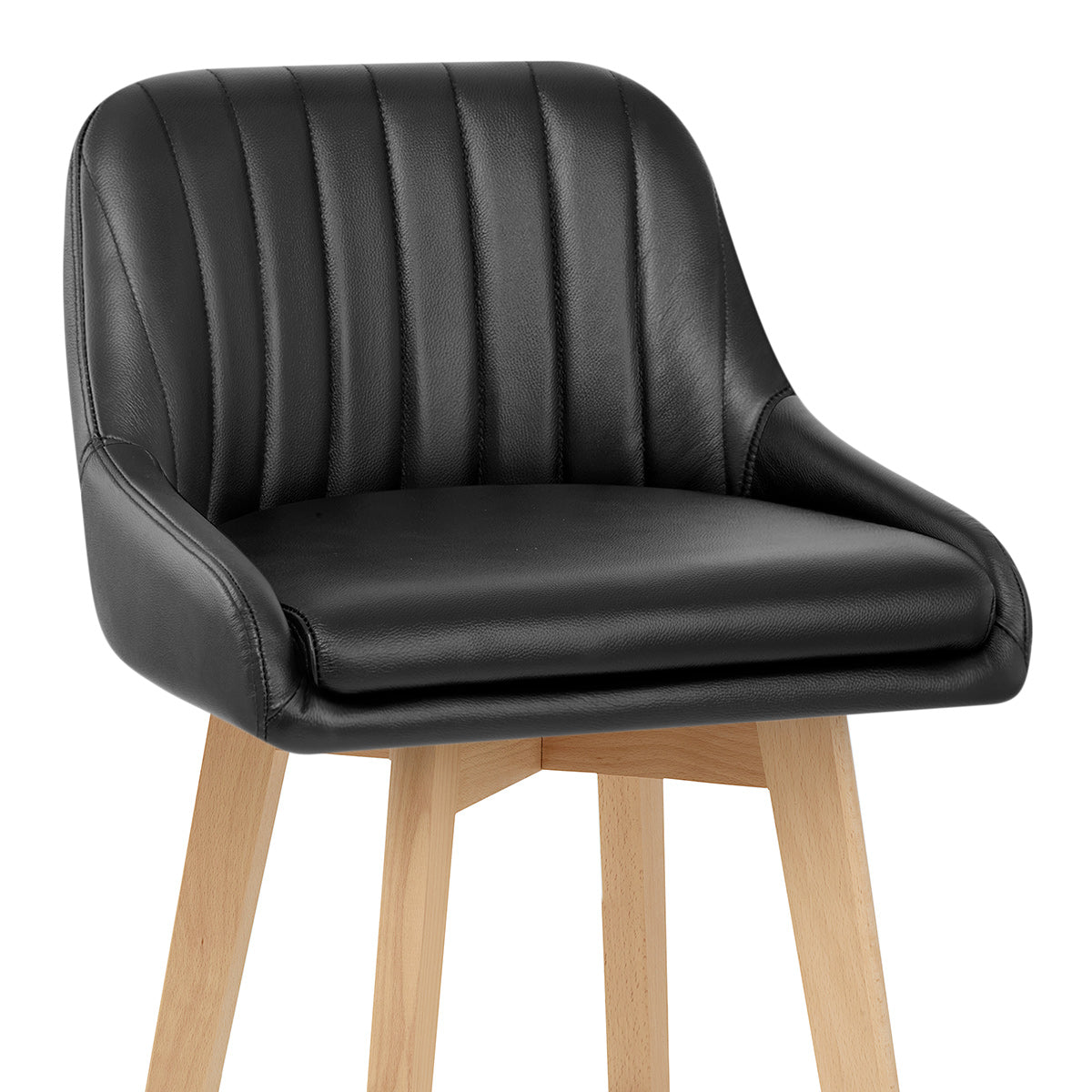 Tabouret de Bar Cuir Veritable Bois - Hamilton Noir