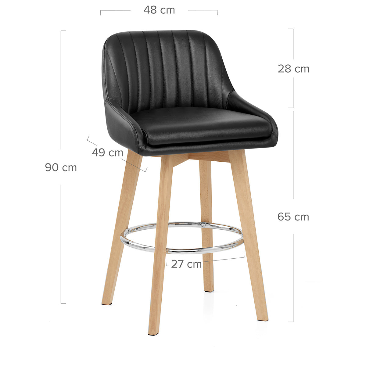 Tabouret de Bar Cuir Veritable Bois - Hamilton Noir