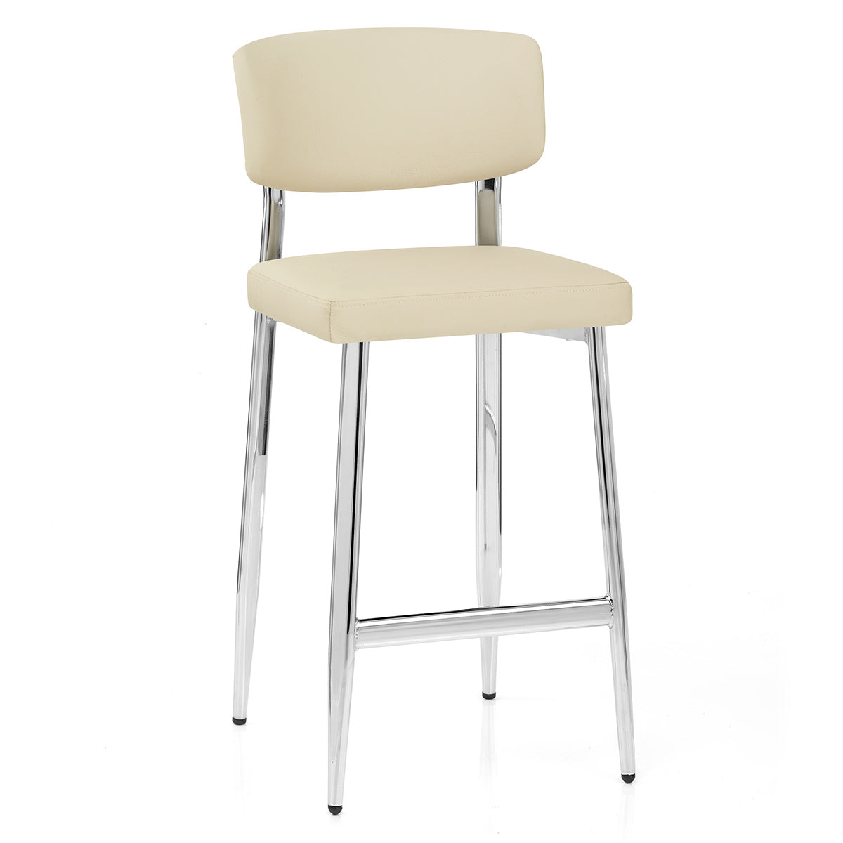 Tabouret Cuir Veritable Chrome - Parker Crème