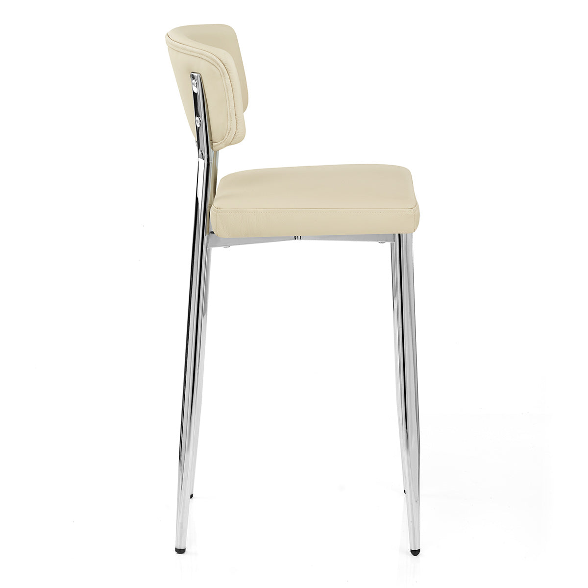 Tabouret Cuir Veritable Chrome - Parker Crème