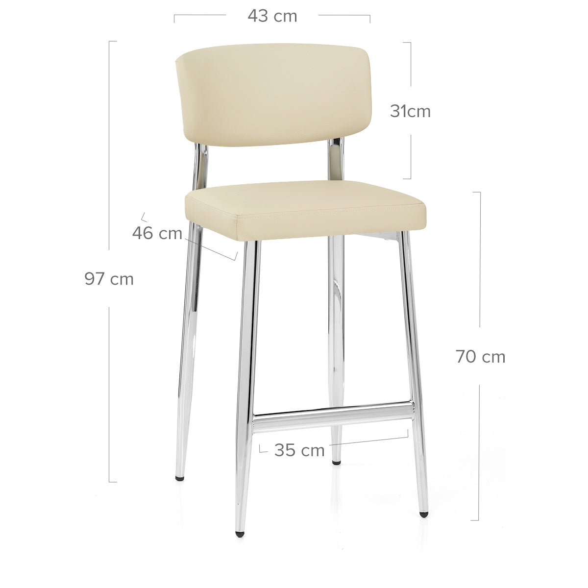 Tabouret Cuir Veritable Chrome - Parker Crème