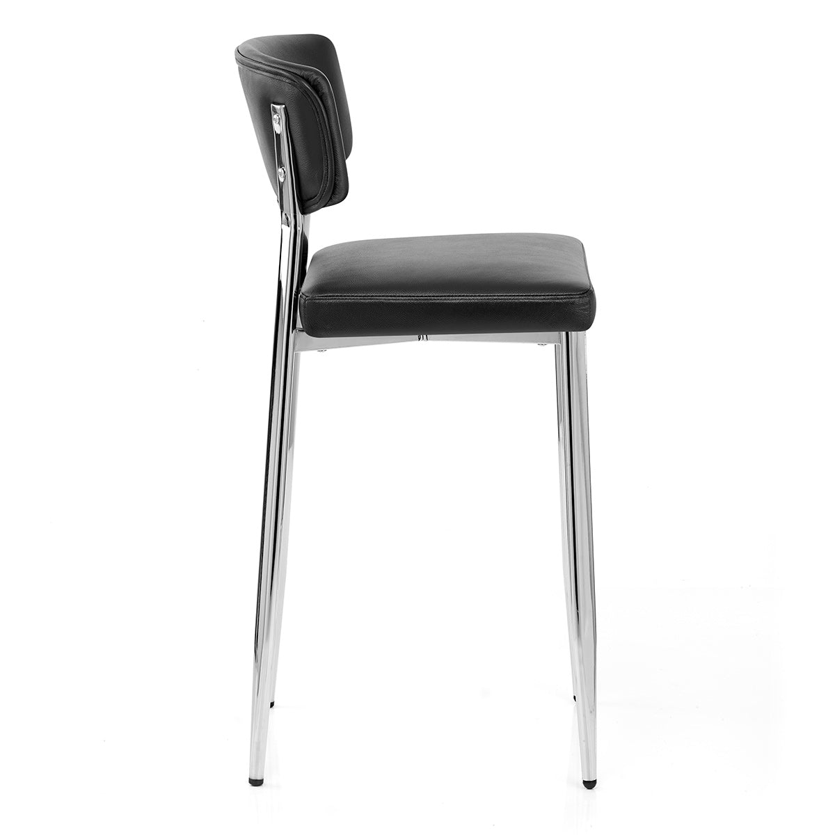 Tabouret Cuir Veritable Chrome - Parker Noir