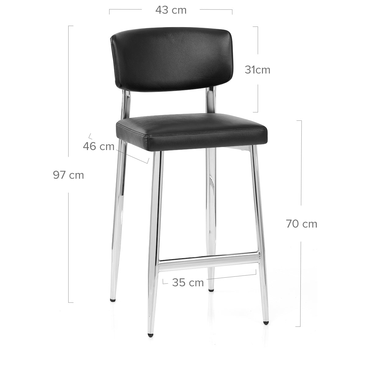 Tabouret Cuir Veritable Chrome - Parker Noir